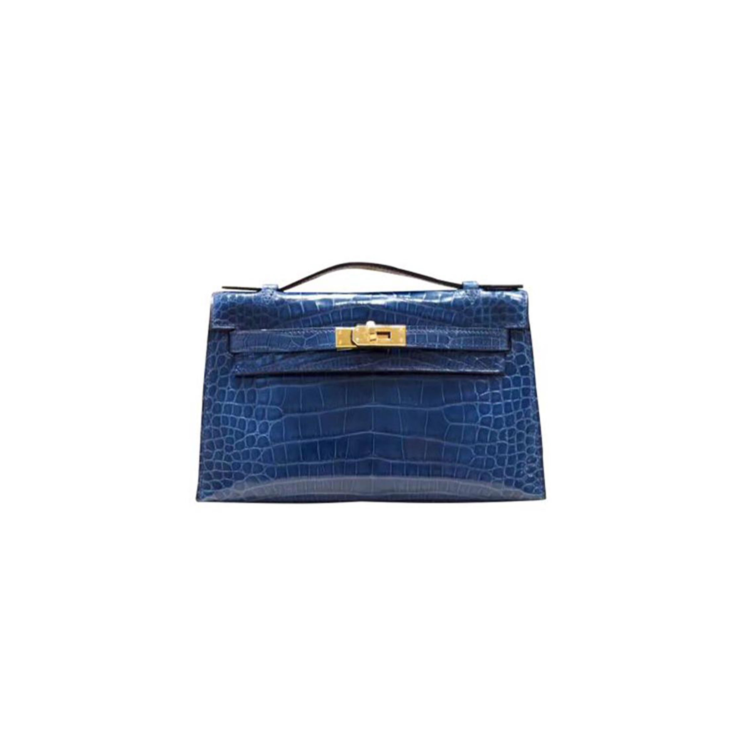 H**mes master mini kelly pochette bag blue roy shiny alligator (22*14*7cm)